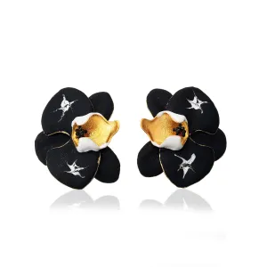 Black & White Orchid Flower Earrings