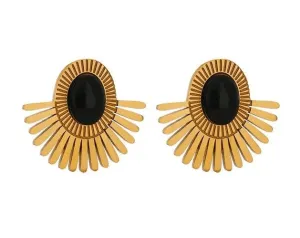 Black Stone Ear Clips Earrings