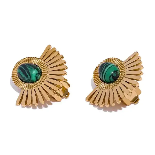 Black Stone Ear Clips Earrings