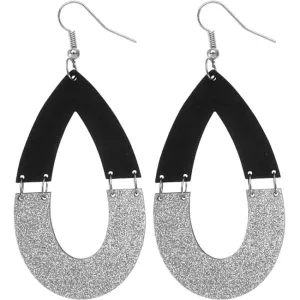 Black Wooden Glitter Link Teardrop Earrings