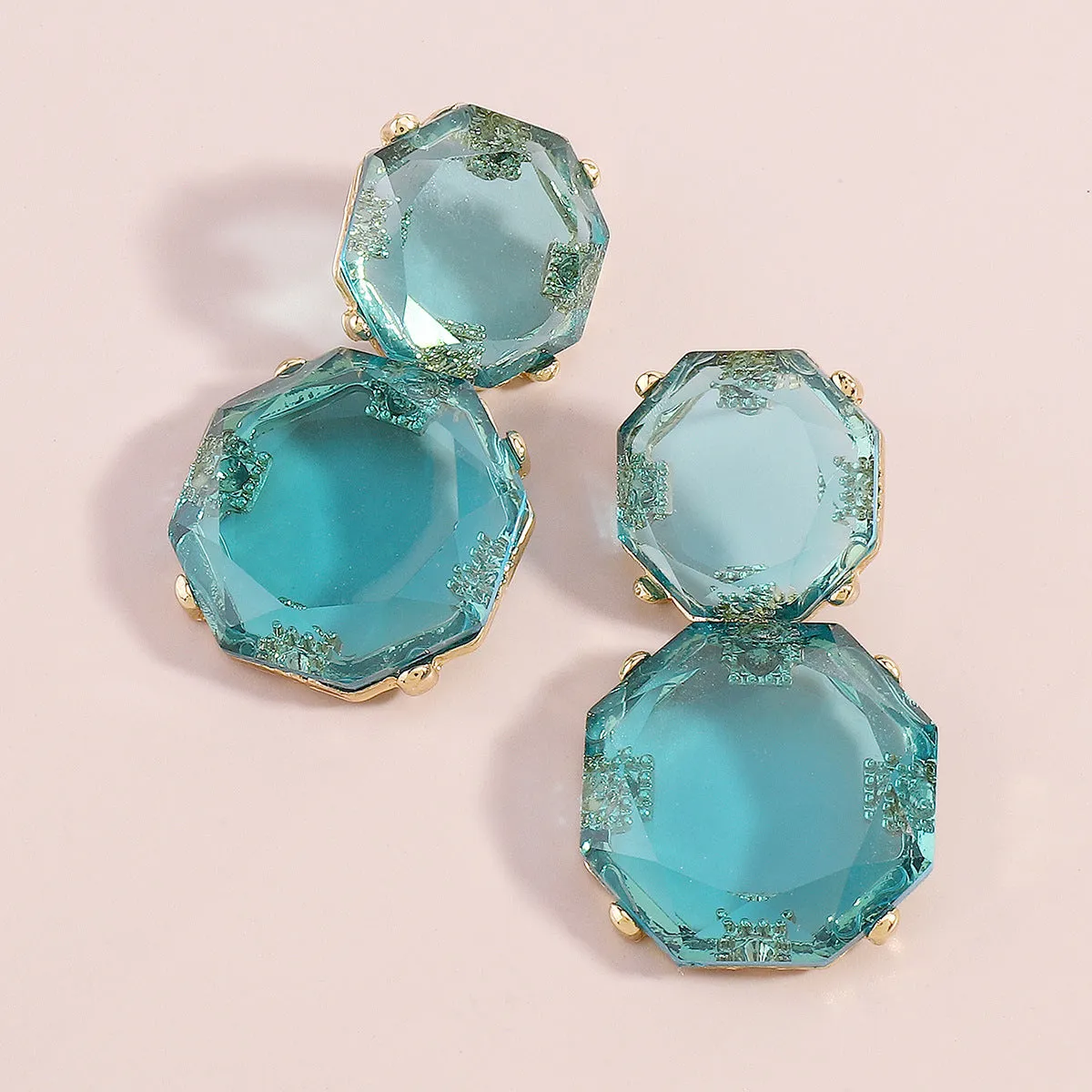 Blue Crystal & 18K Gold-Plated Octagon Drop Earrings