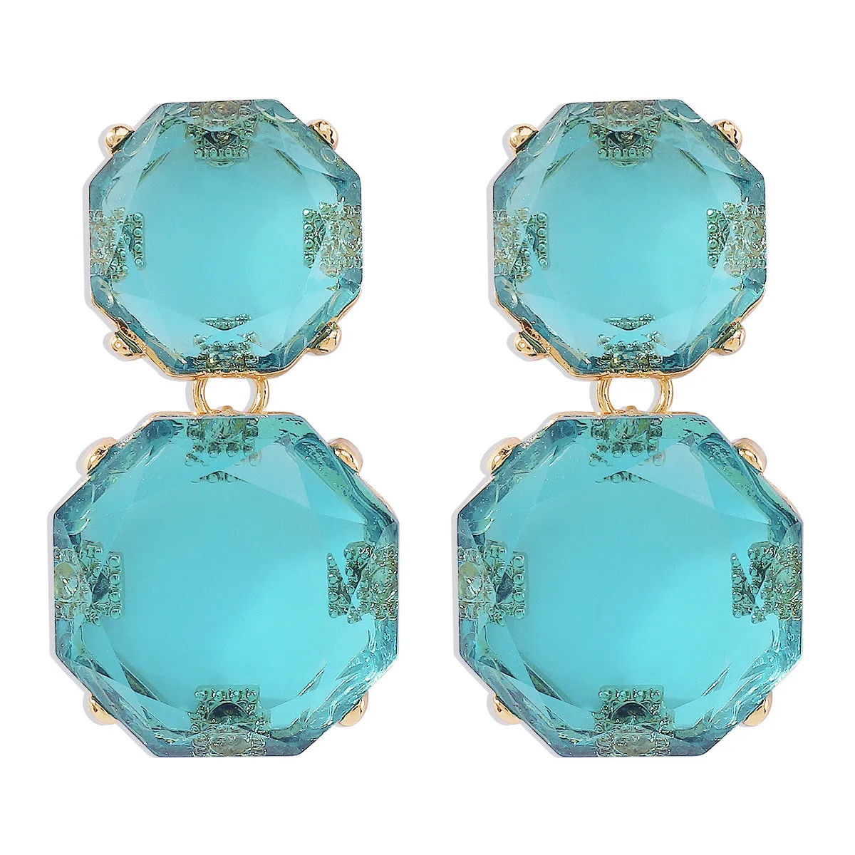 Blue Crystal & 18K Gold-Plated Octagon Drop Earrings