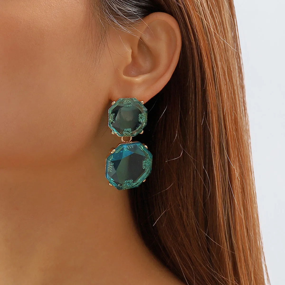 Blue Crystal & 18K Gold-Plated Octagon Drop Earrings