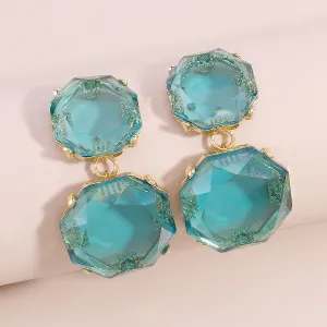 Blue Crystal & 18K Gold-Plated Octagon Drop Earrings
