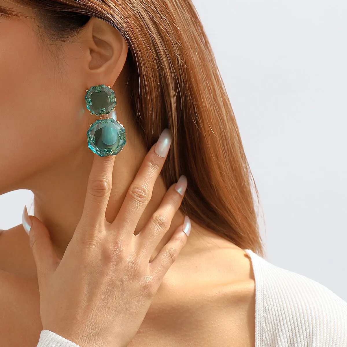 Blue Crystal & 18K Gold-Plated Octagon Drop Earrings