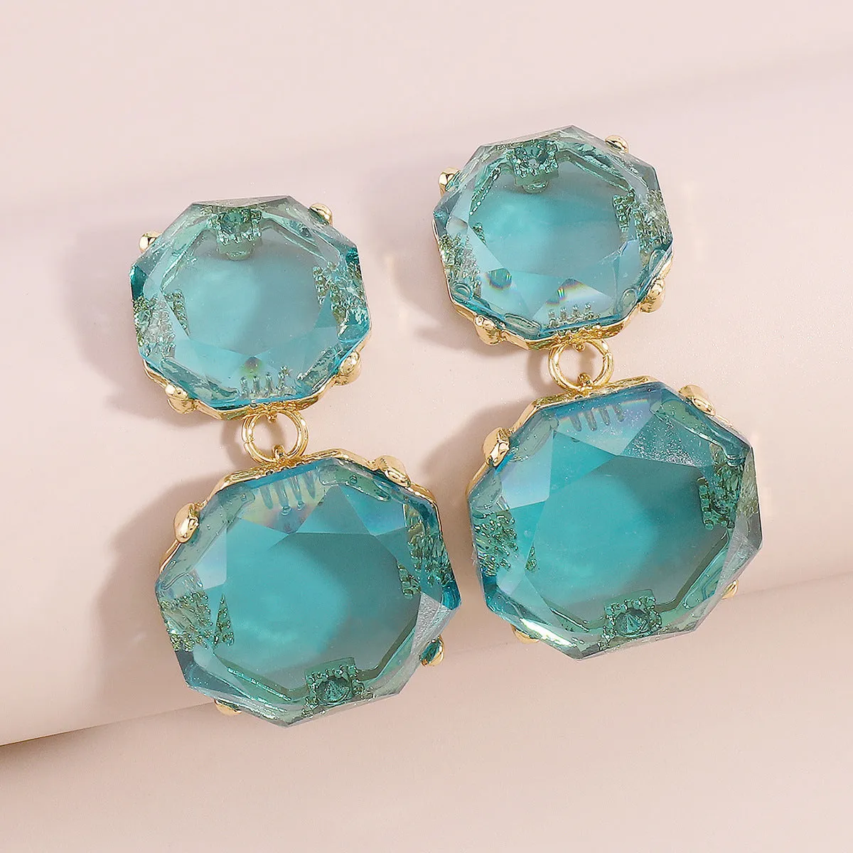 Blue Crystal & 18K Gold-Plated Octagon Drop Earrings