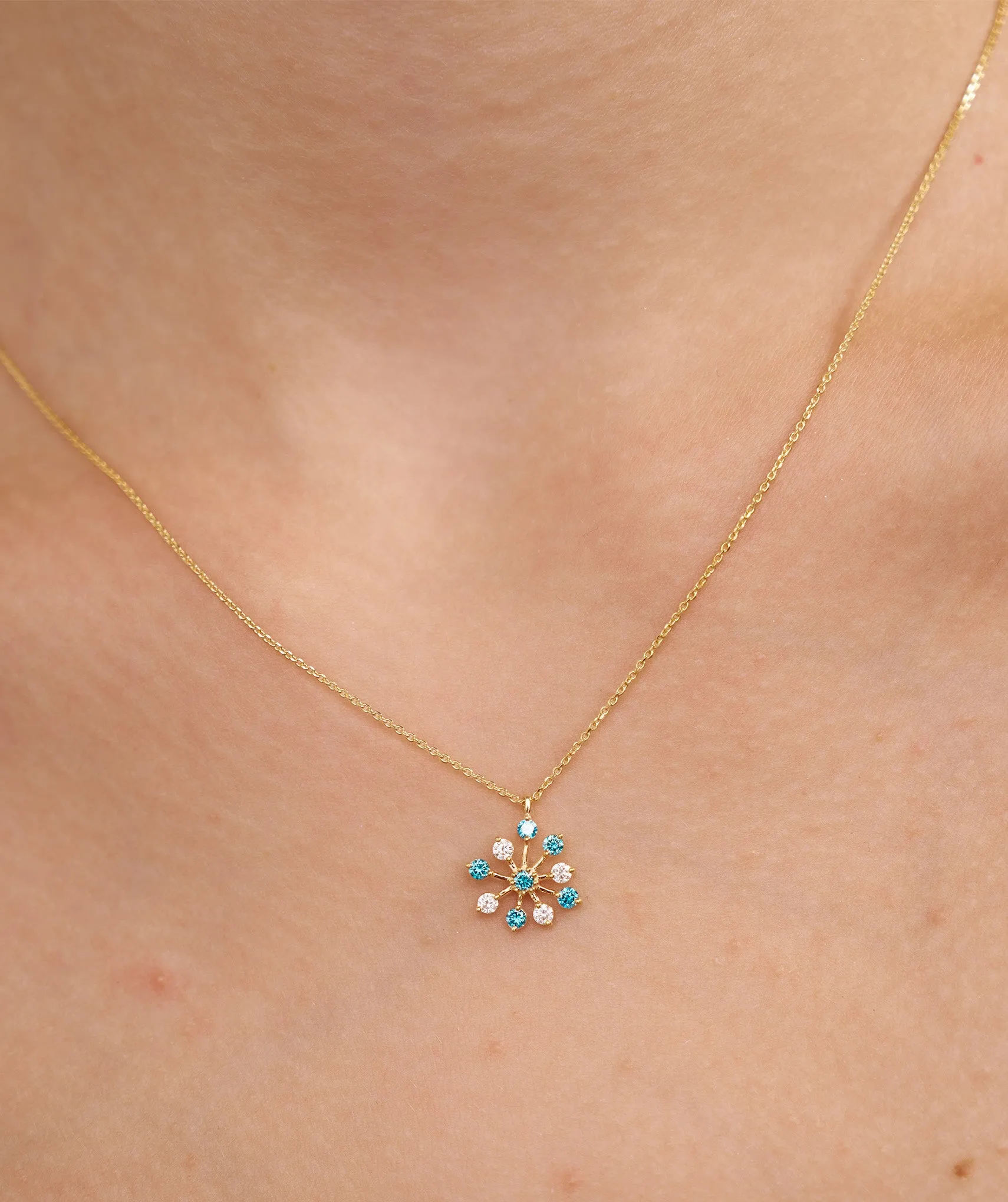 Blue Diamond Snow flower Necklace