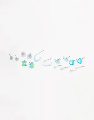 Blue Heart & Flower Earring 8-Pack