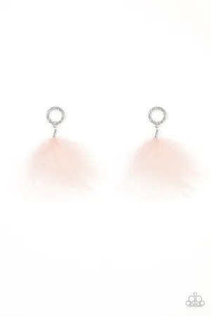 BOA Down - Pink - Feather White Rhinestone Paparazzi Post Earrings