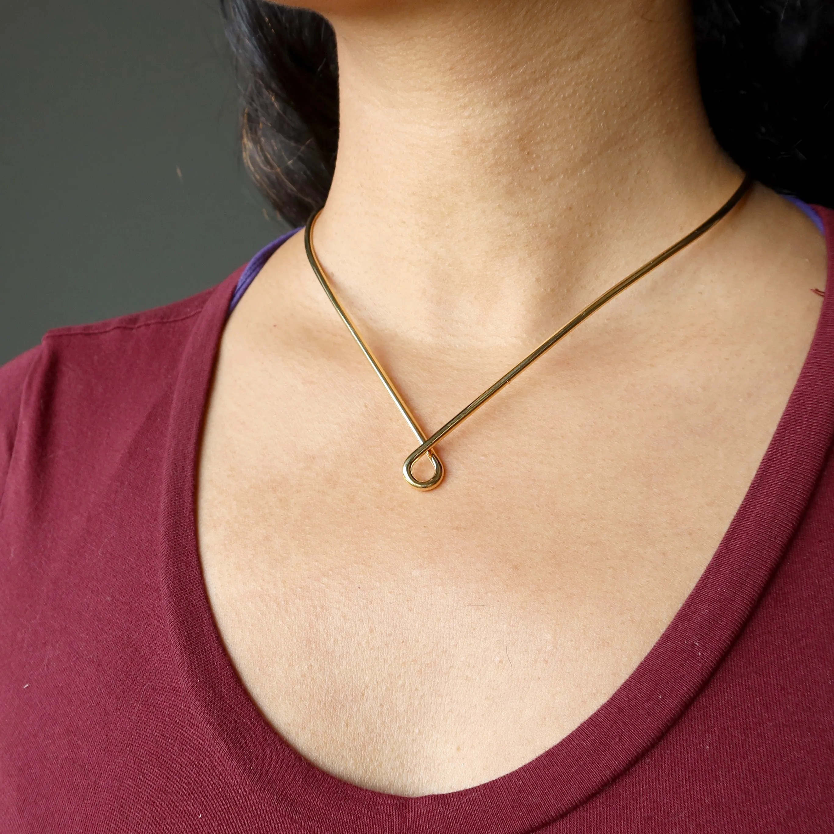 Brass Choker Necklace Teardrop Sophisticated Gold