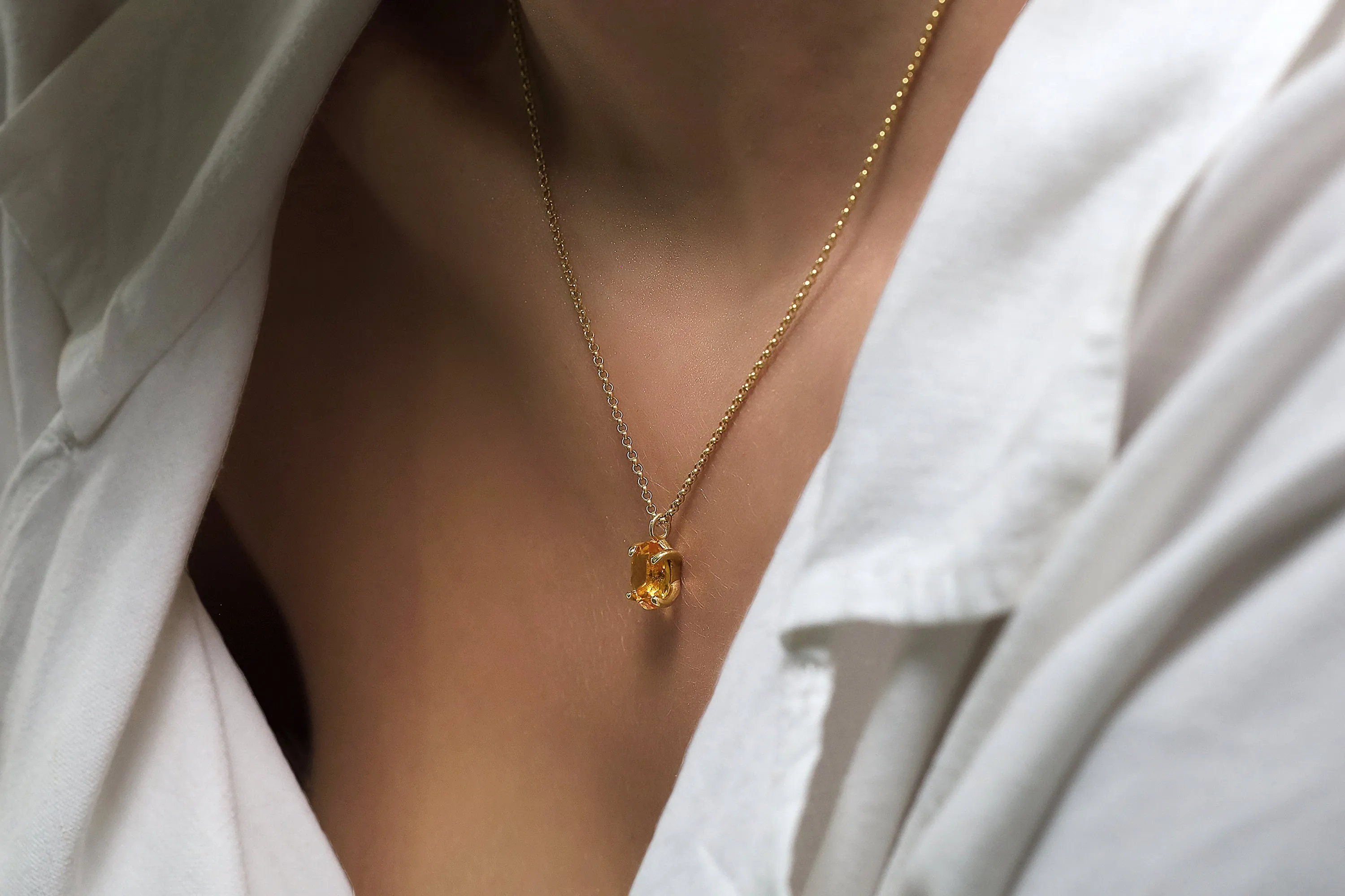 Bright Citrine Gold Pendant Necklace