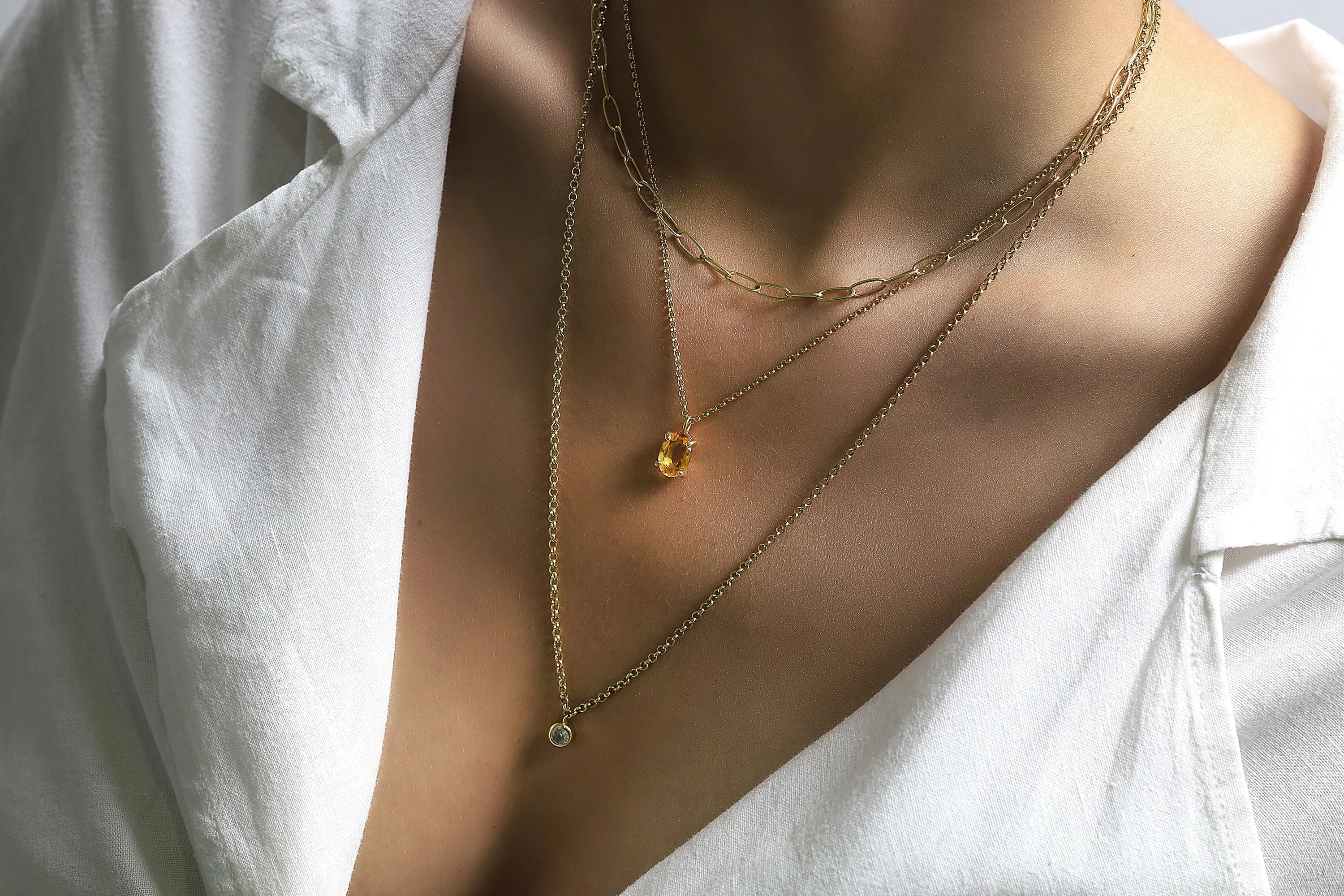 Bright Citrine Gold Pendant Necklace