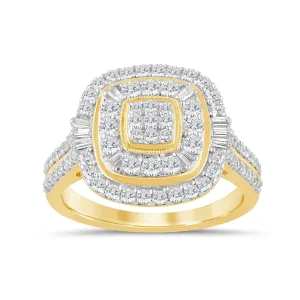 Brilliant Halo Double Row Ring with 1.00ct of Diamonds in 9ct Yellow Gold