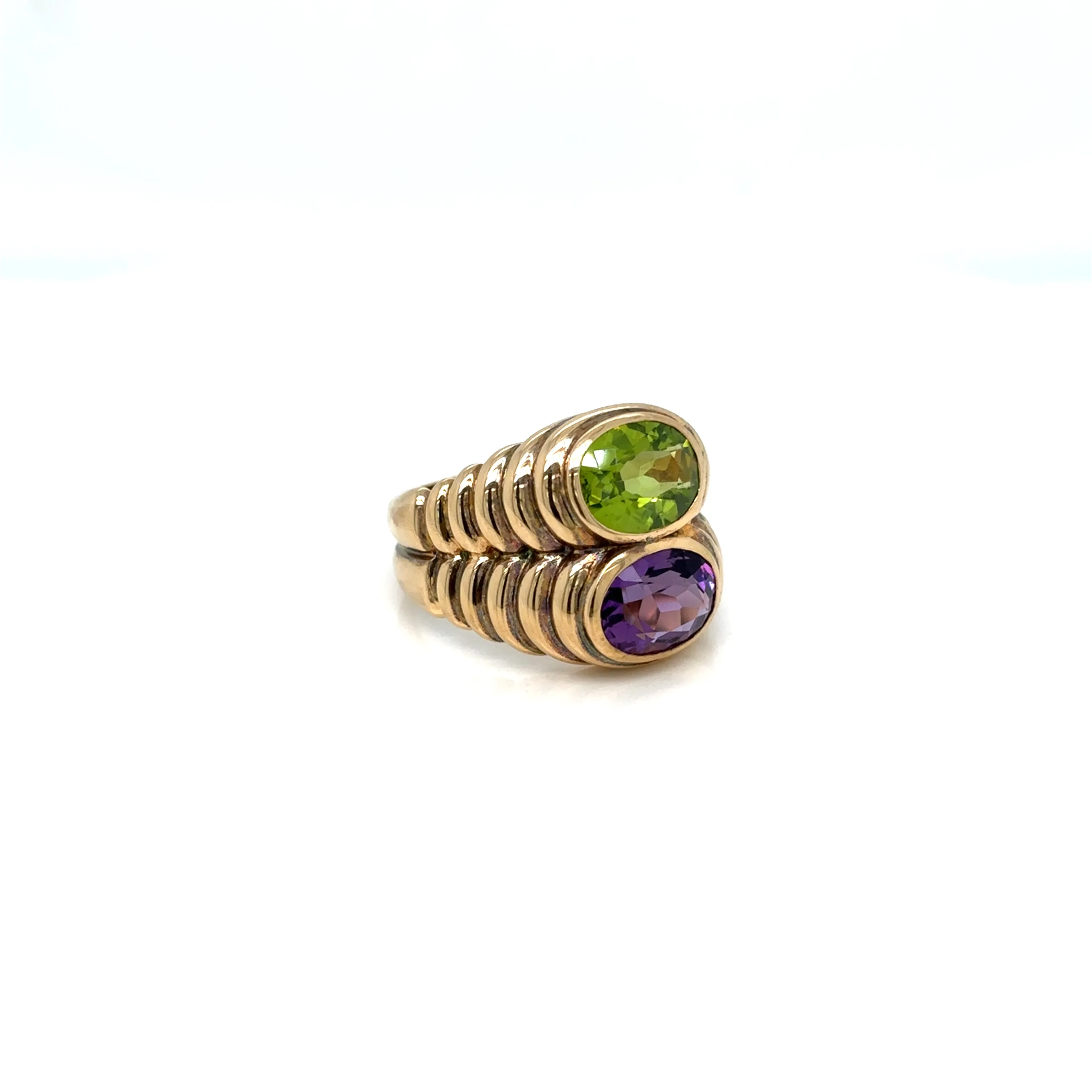Bulgari Doppio Baccellato Peridot & Amethyst Gold Ring