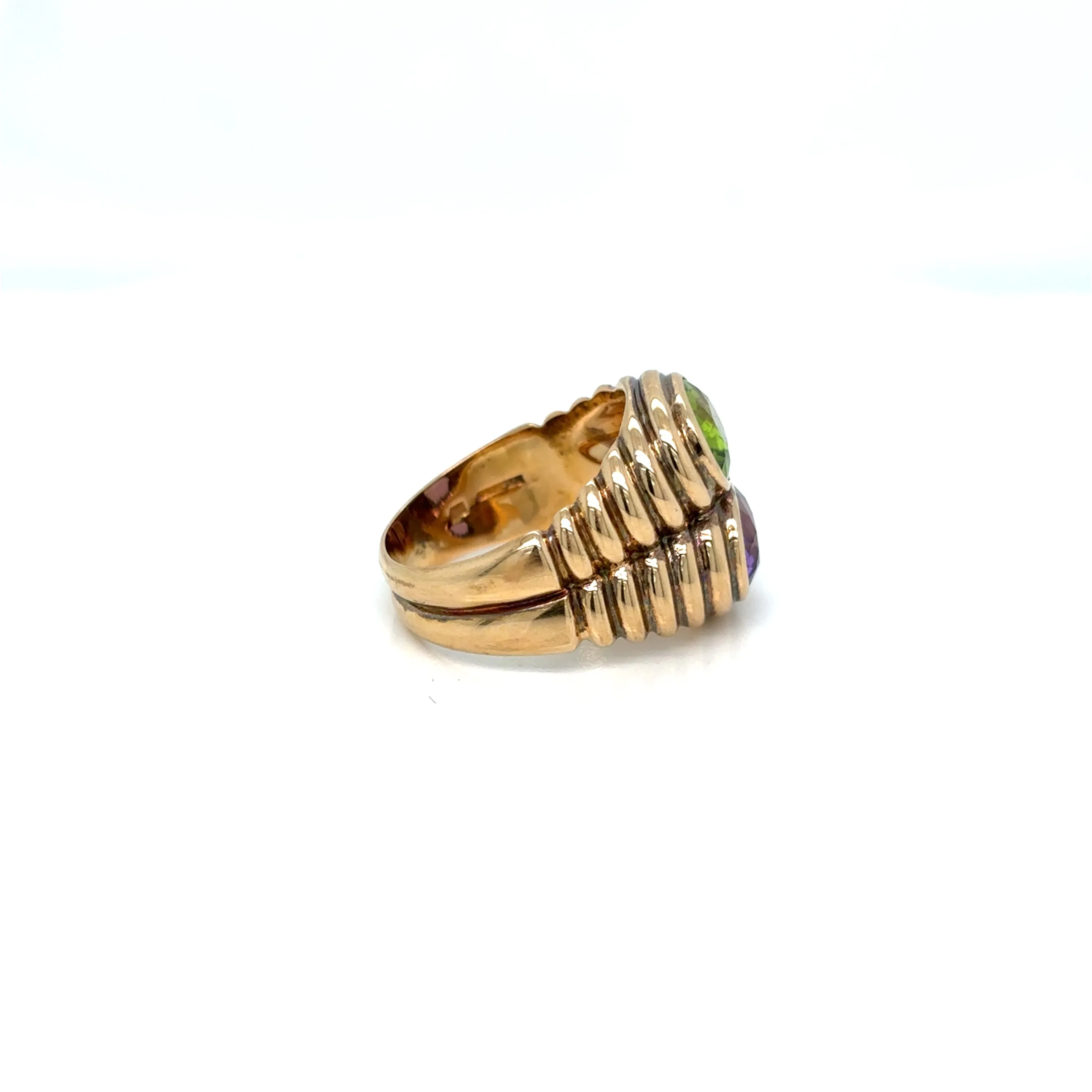 Bulgari Doppio Baccellato Peridot & Amethyst Gold Ring