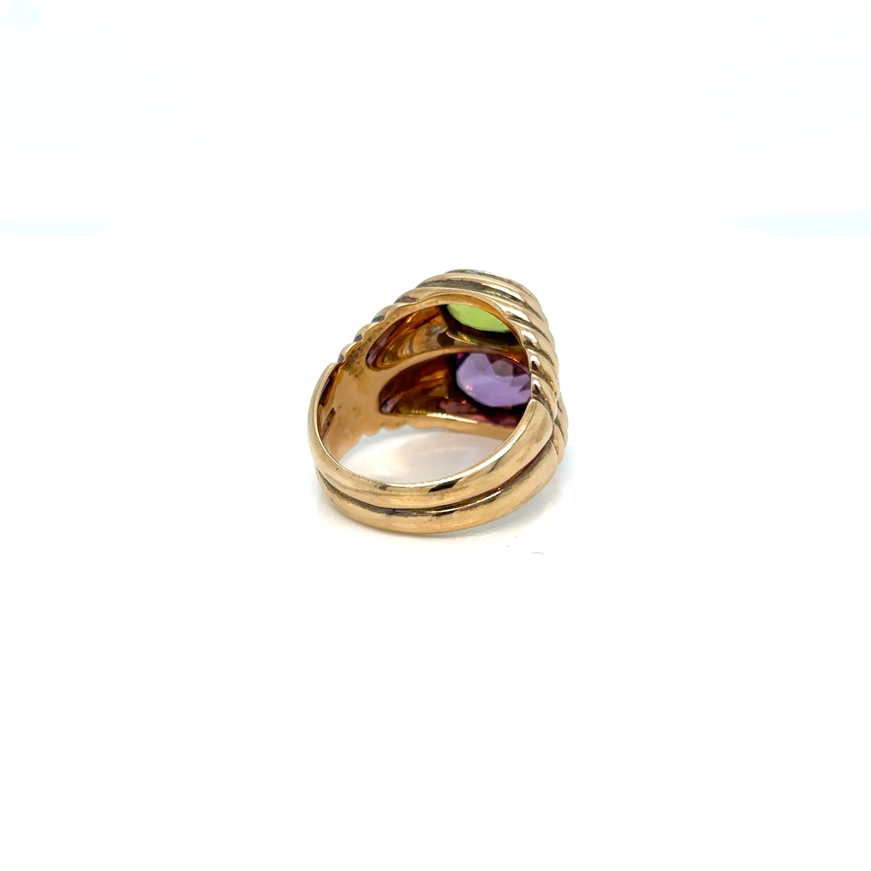 Bulgari Doppio Baccellato Peridot & Amethyst Gold Ring