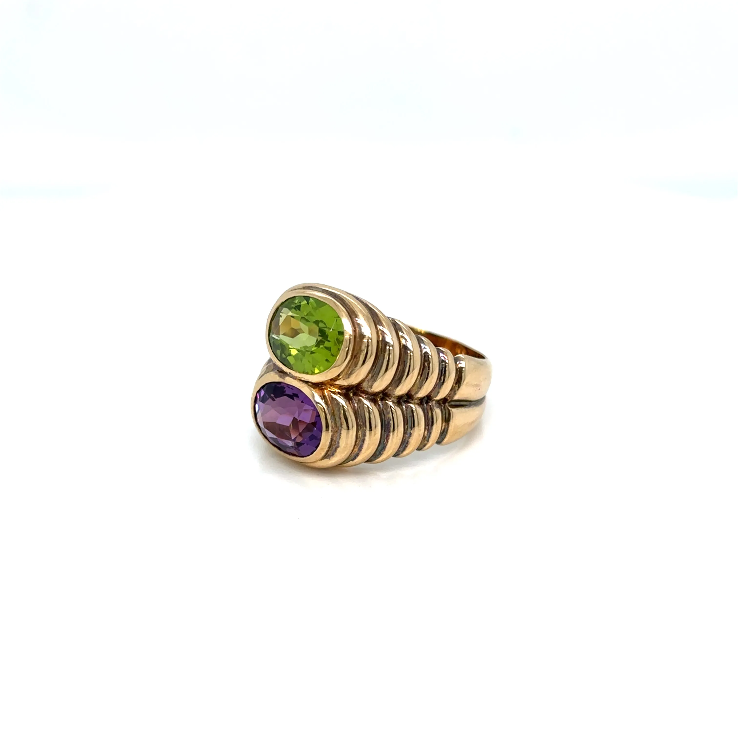 Bulgari Doppio Baccellato Peridot & Amethyst Gold Ring