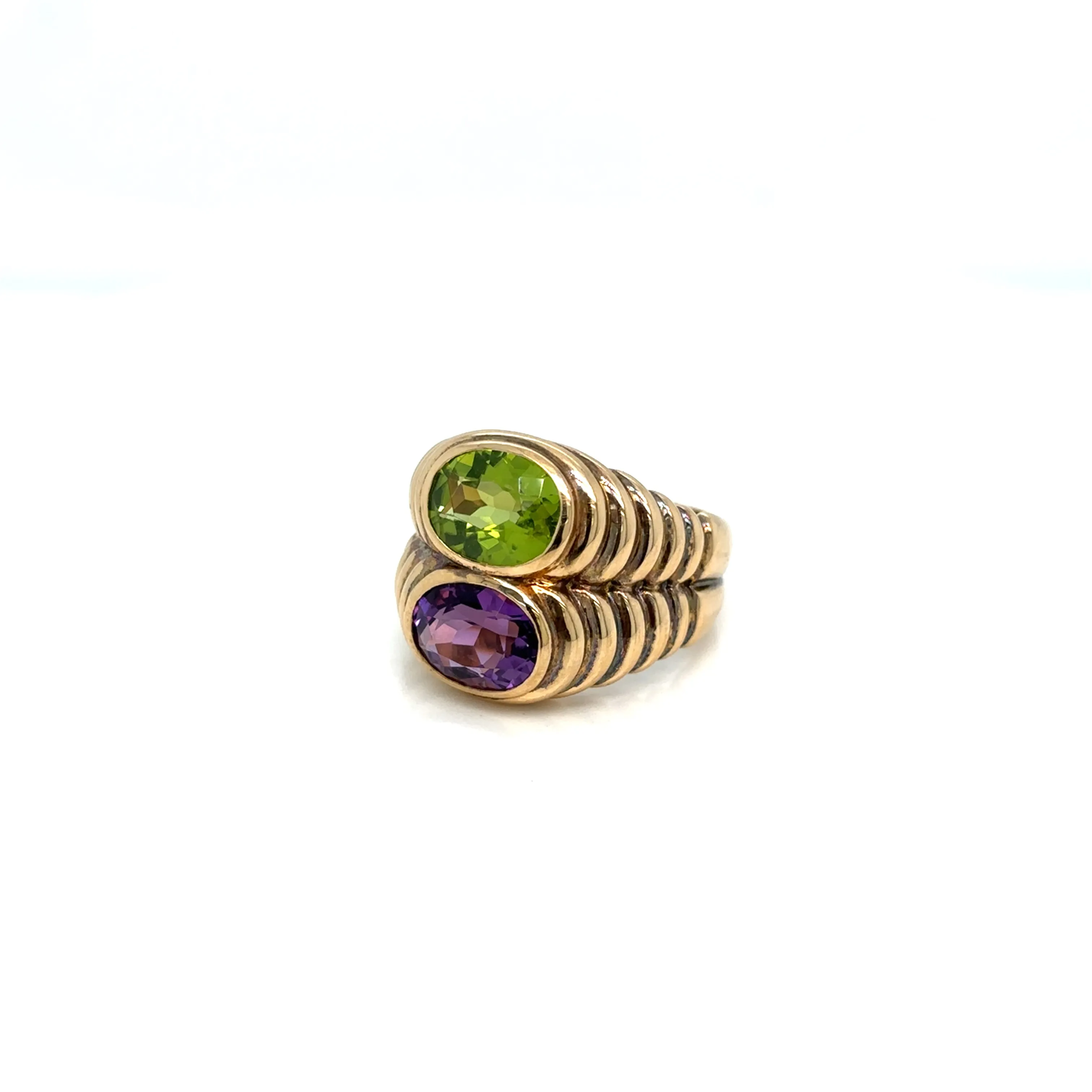 Bulgari Doppio Baccellato Peridot & Amethyst Gold Ring