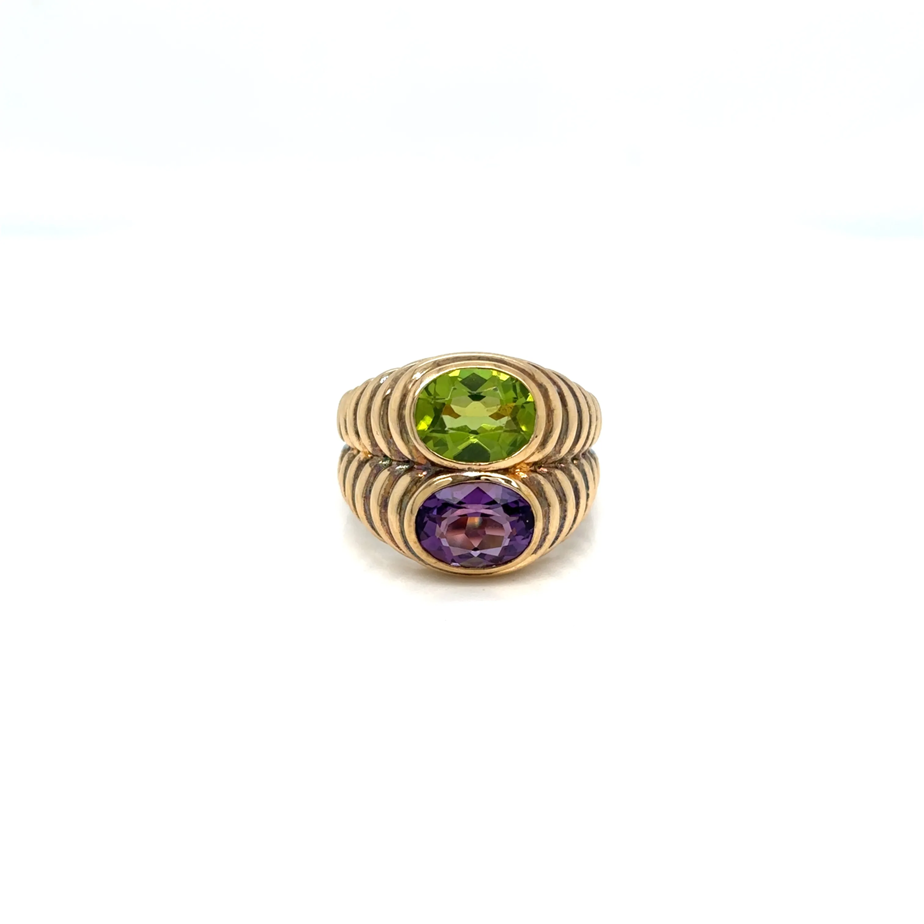 Bulgari Doppio Baccellato Peridot & Amethyst Gold Ring
