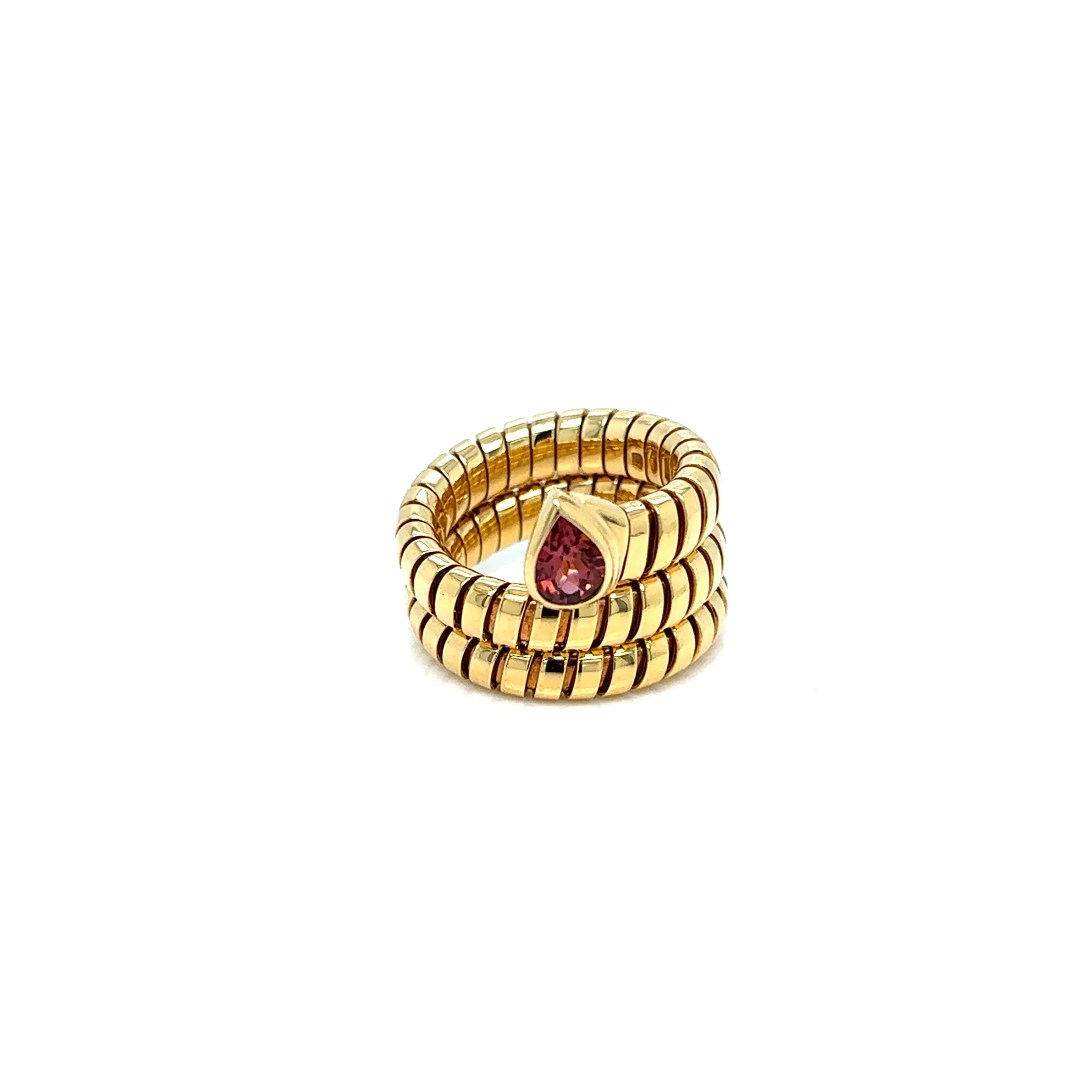 Bulgari Tubogas Serpenti Tourmaline 18k Yellow Gold 3-Row Ring