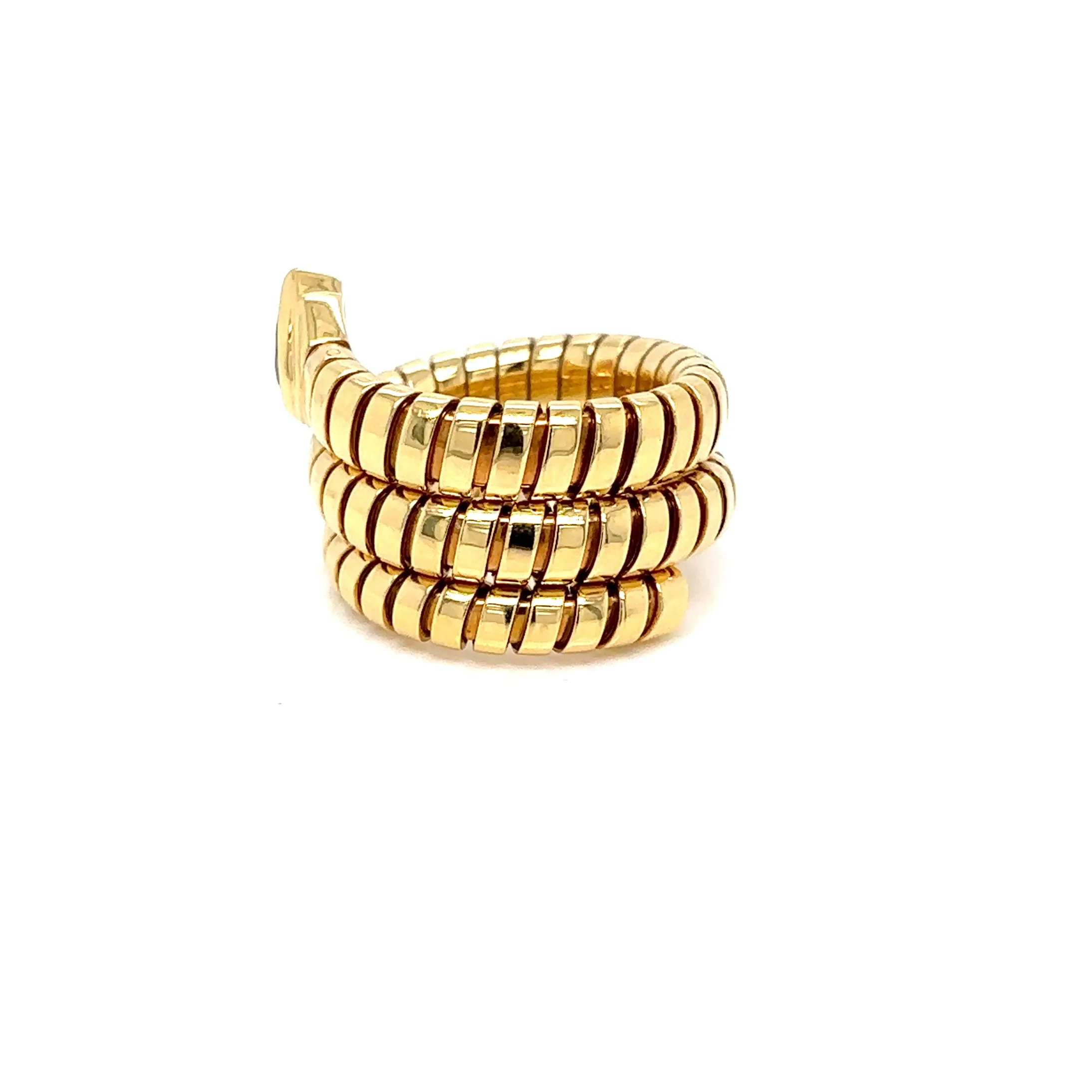 Bulgari Tubogas Serpenti Tourmaline 18k Yellow Gold 3-Row Ring