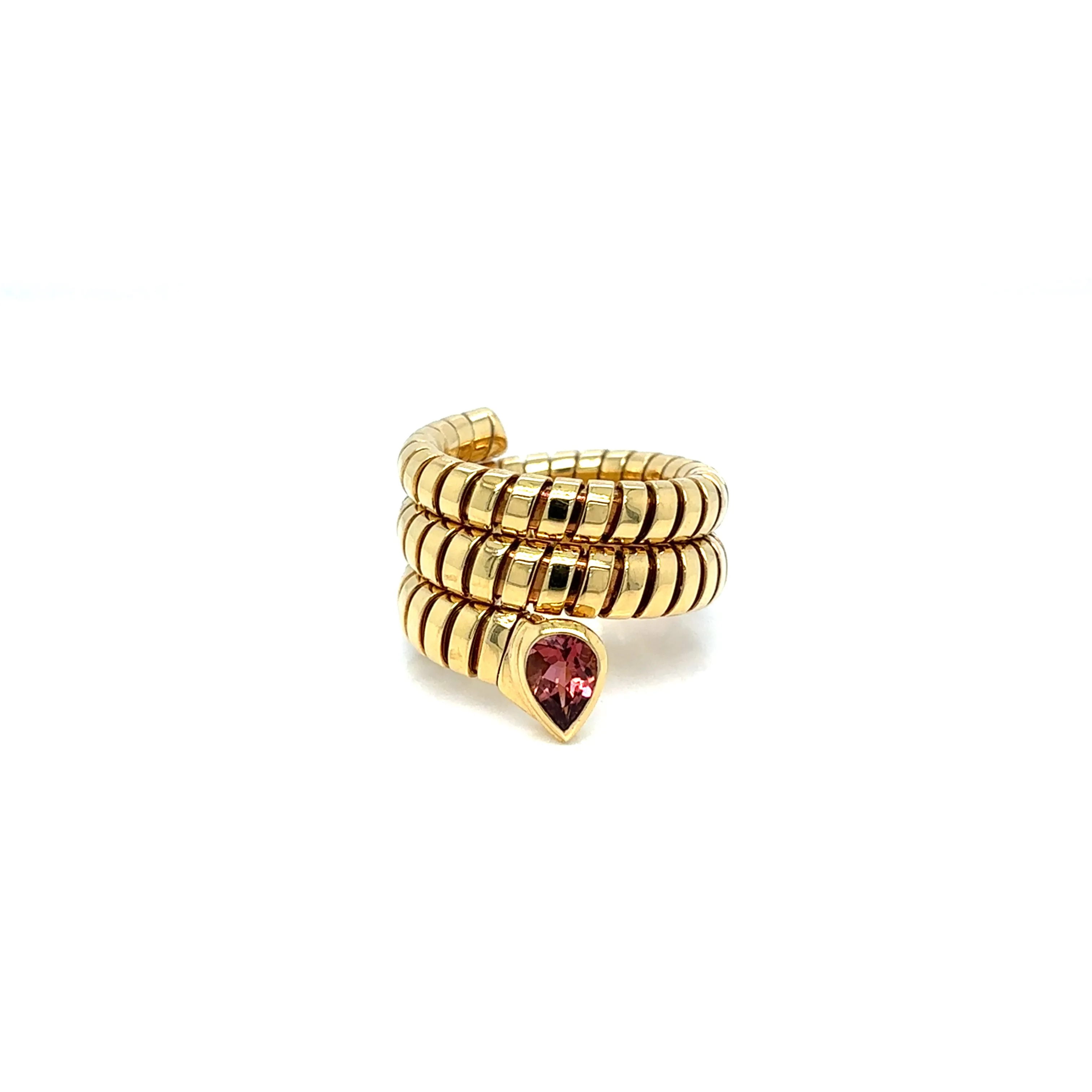 Bulgari Tubogas Serpenti Tourmaline 18k Yellow Gold 3-Row Ring
