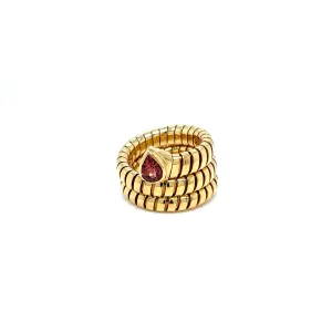 Bulgari Tubogas Serpenti Tourmaline 18k Yellow Gold 3-Row Ring