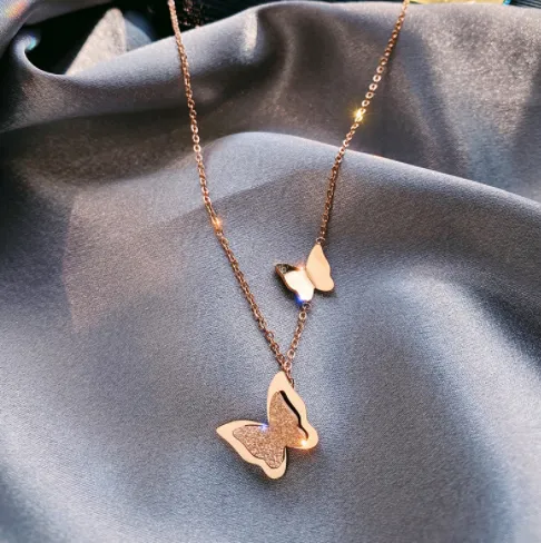 Butterfly Charm Chain Necklace Stainless Steel