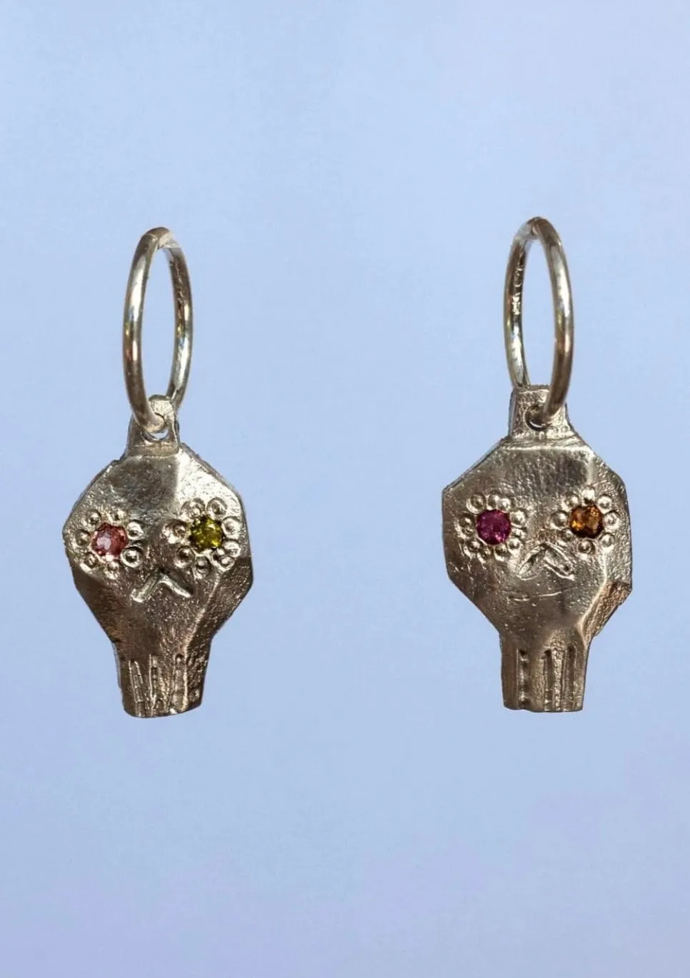 Camille Paloma Walton Skull Earrings GP pink and red stones