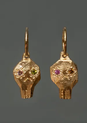 Camille Paloma Walton Skull Earrings GP pink and red stones