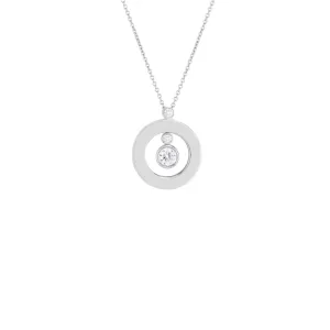 Cento Diamonds 18K White Gold Shiny Mini O Diamond Pendant Necklace