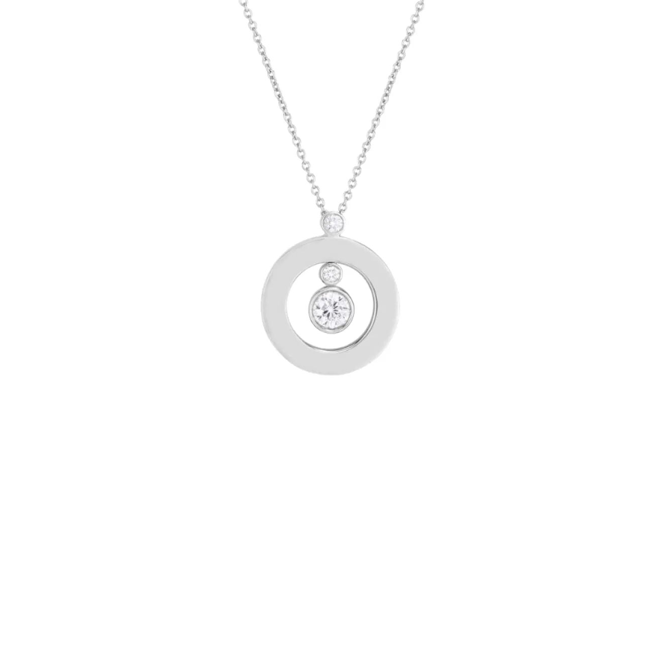 Cento Diamonds 18K White Gold Shiny Mini O Diamond Pendant Necklace