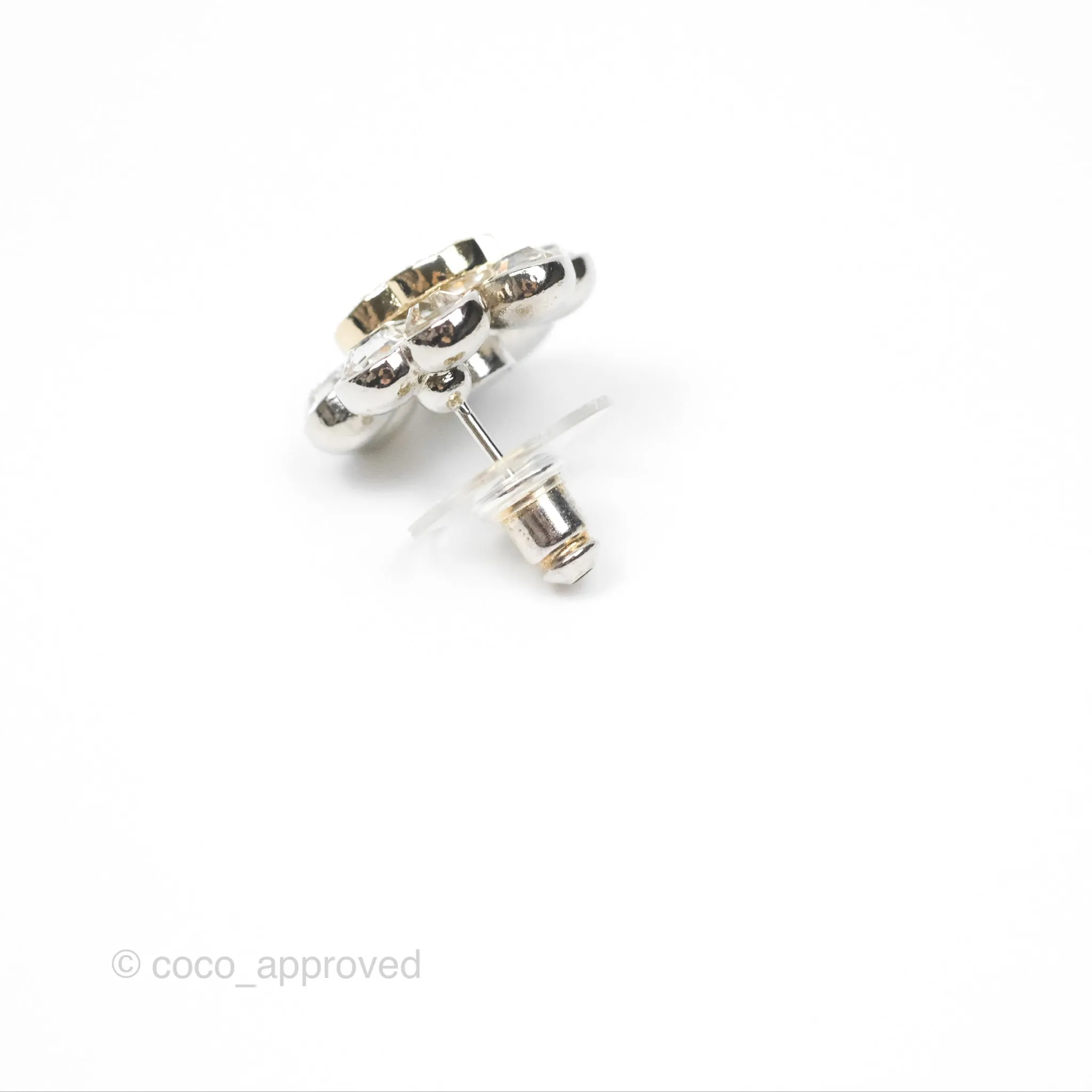 Chanel CC Crystal Lucky 4-Leaf Clovers Earrings Silver Tone 23S