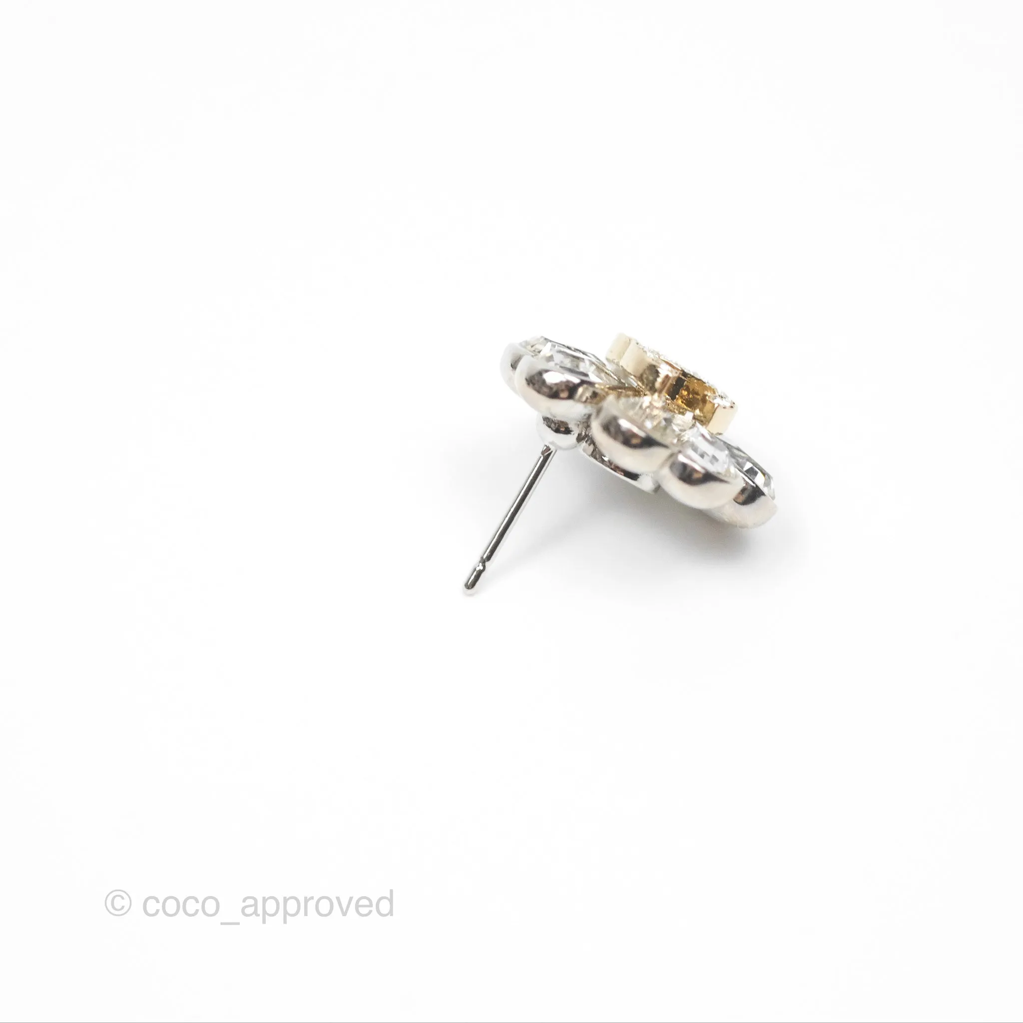 Chanel CC Crystal Lucky 4-Leaf Clovers Earrings Silver Tone 23S