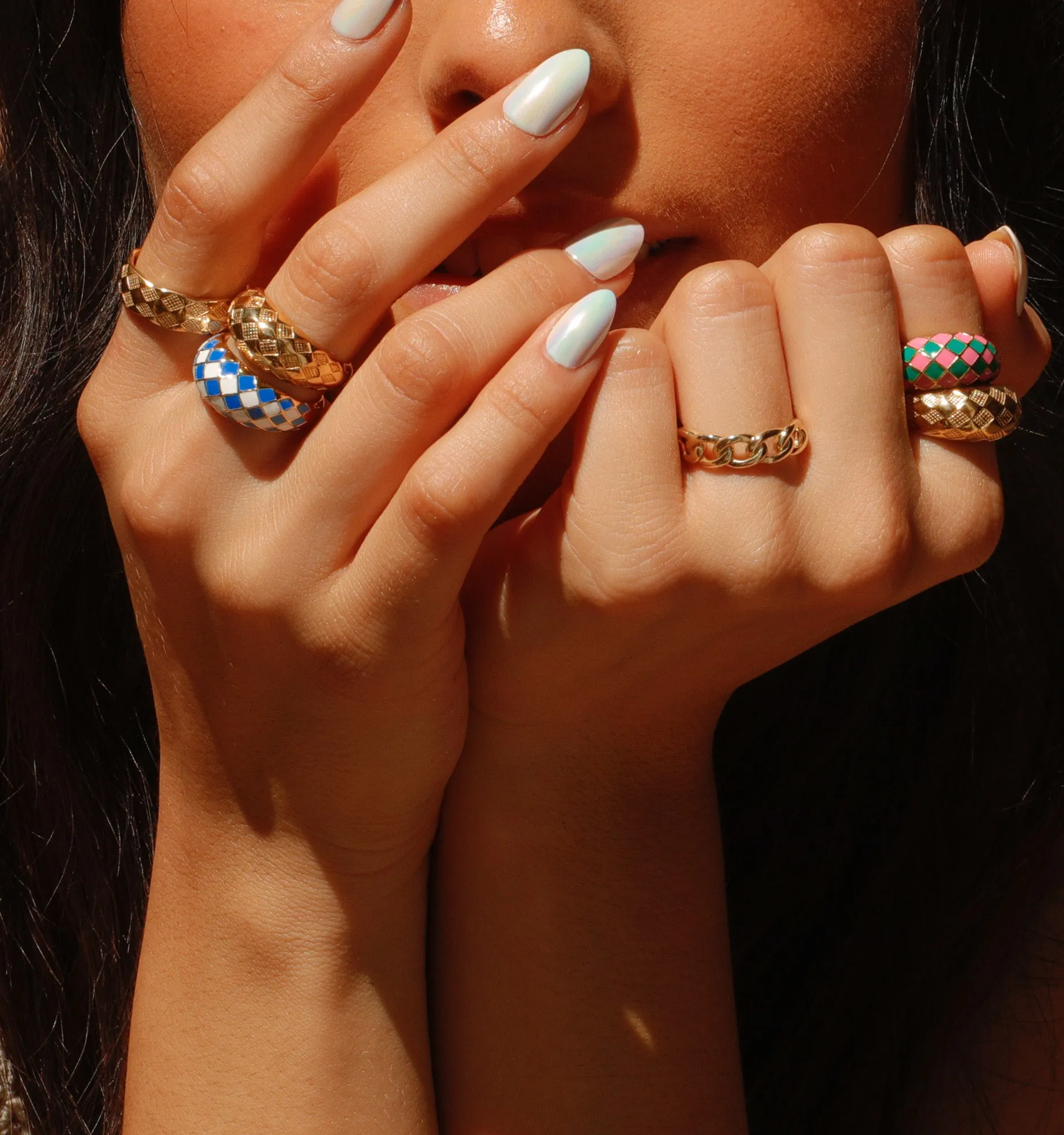 Checker Rings - Blue Set of 2