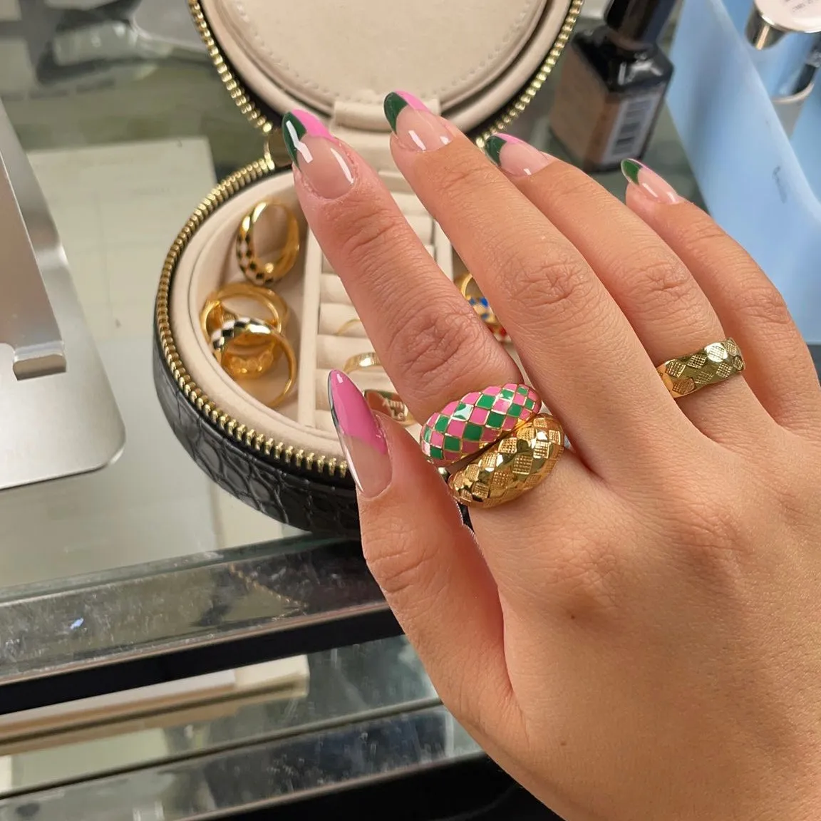 Checker Rings - Blue Set of 2