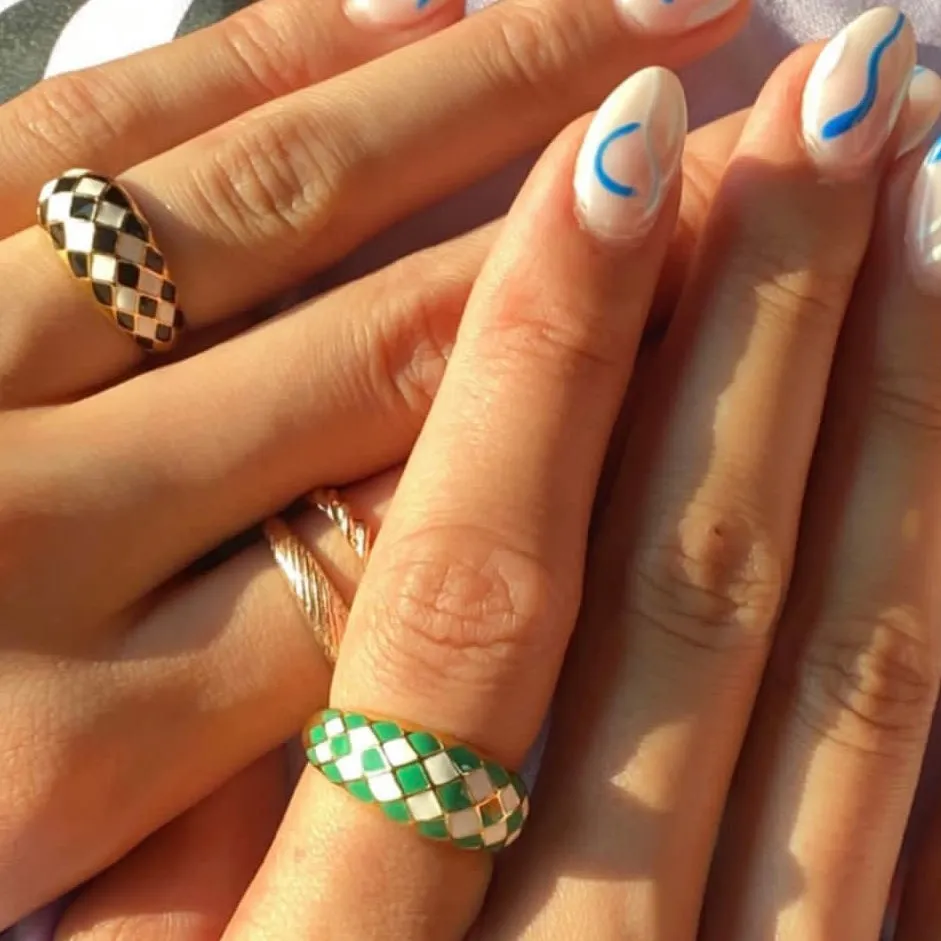 Checker Rings - Blue Set of 2