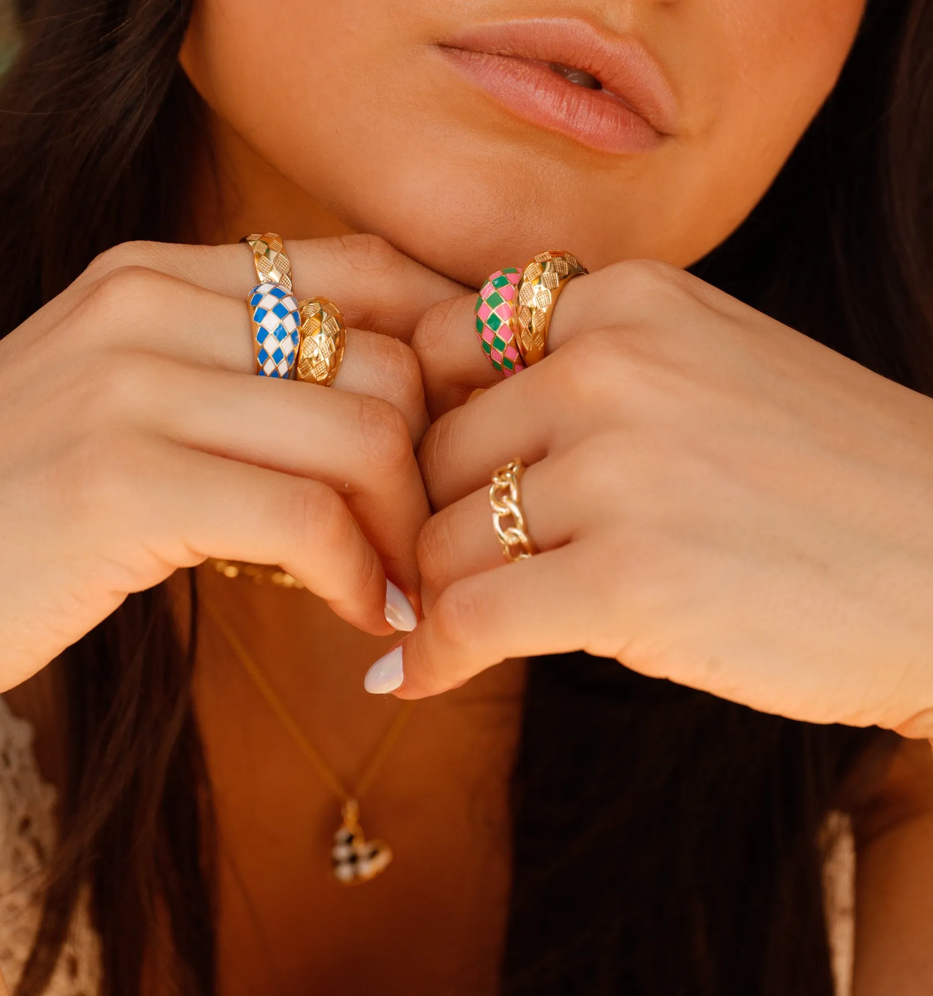 Checker Rings - Blue Set of 2