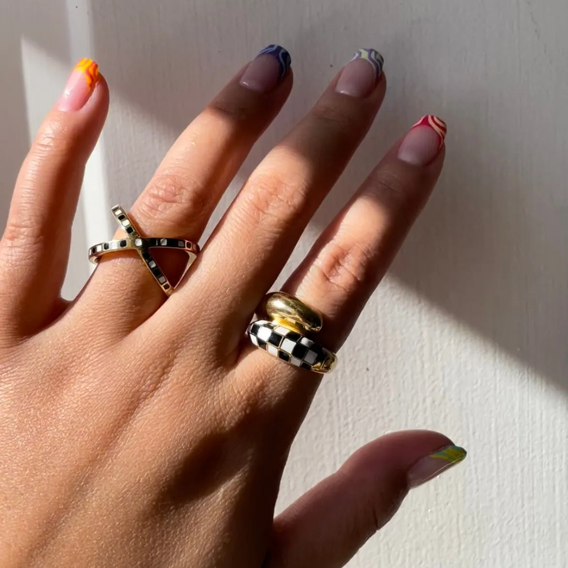 Checker Rings - Blue Set of 2