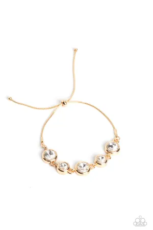 Classically Cultivated - Gold - White Rhinestone Paparazzi Bolo Sliding Bead Bracelet