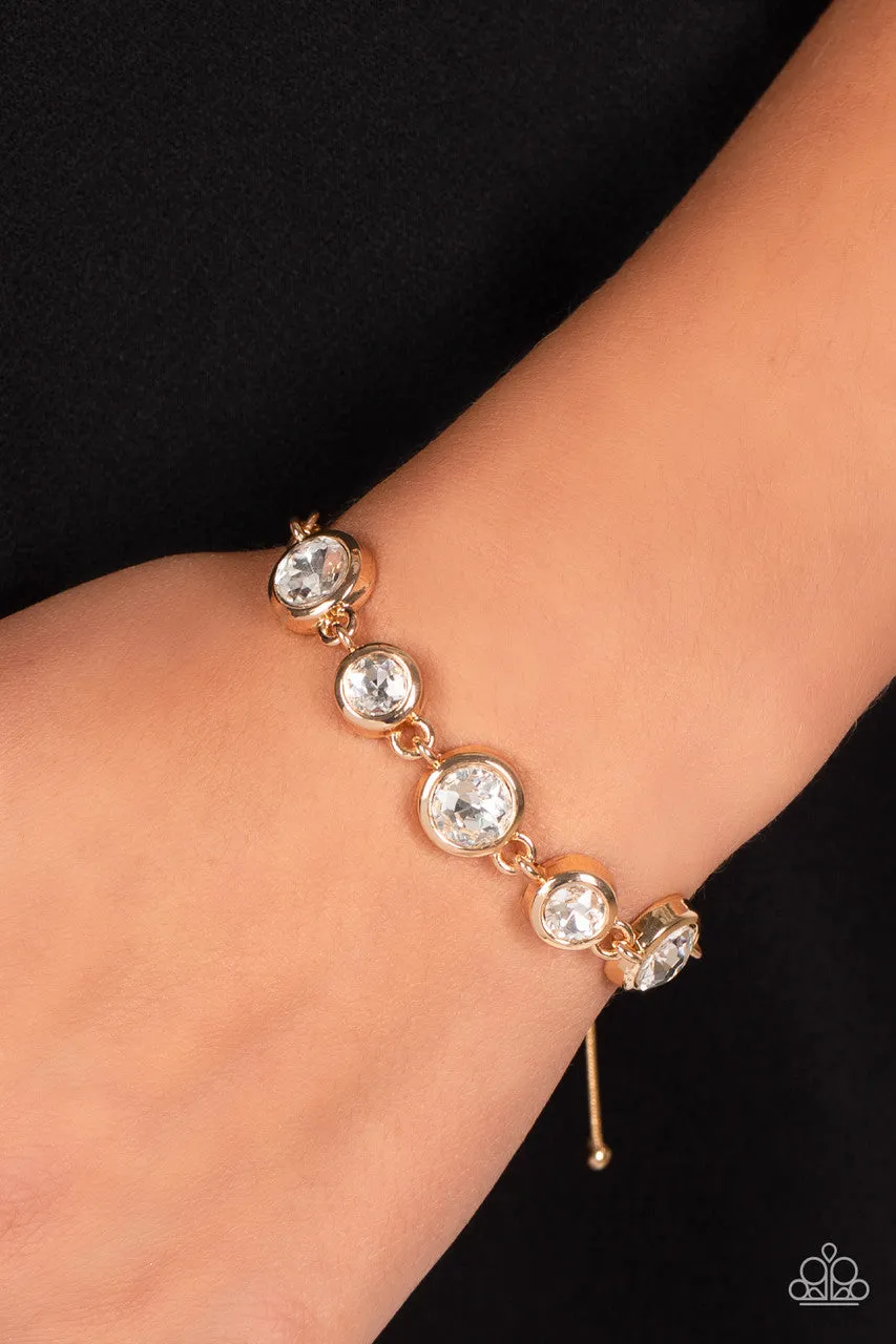 Classically Cultivated - Gold - White Rhinestone Paparazzi Bolo Sliding Bead Bracelet