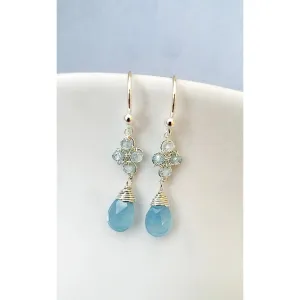 Clover Earrings 4715 with Natural Blue Zircons and Aqua Chalcedony Drops by Michelle Pressler Jewelry
