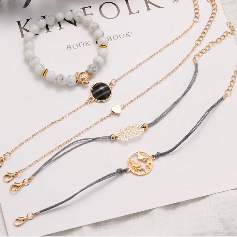 Combo of 5 Multi Designs Copper Charm Bracelets