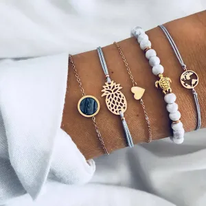 Combo of 5 Multi Designs Copper Charm Bracelets