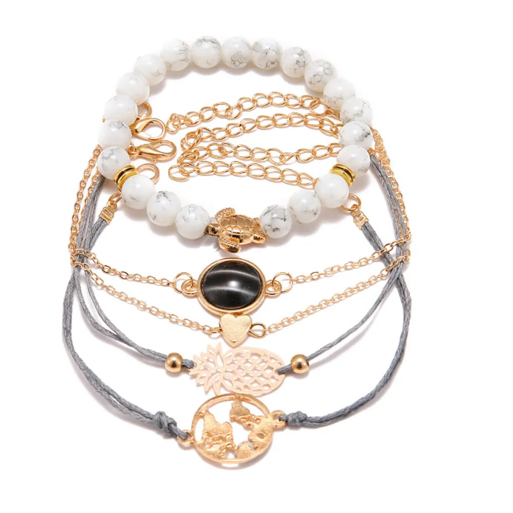Combo of 5 Multi Designs Copper Charm Bracelets