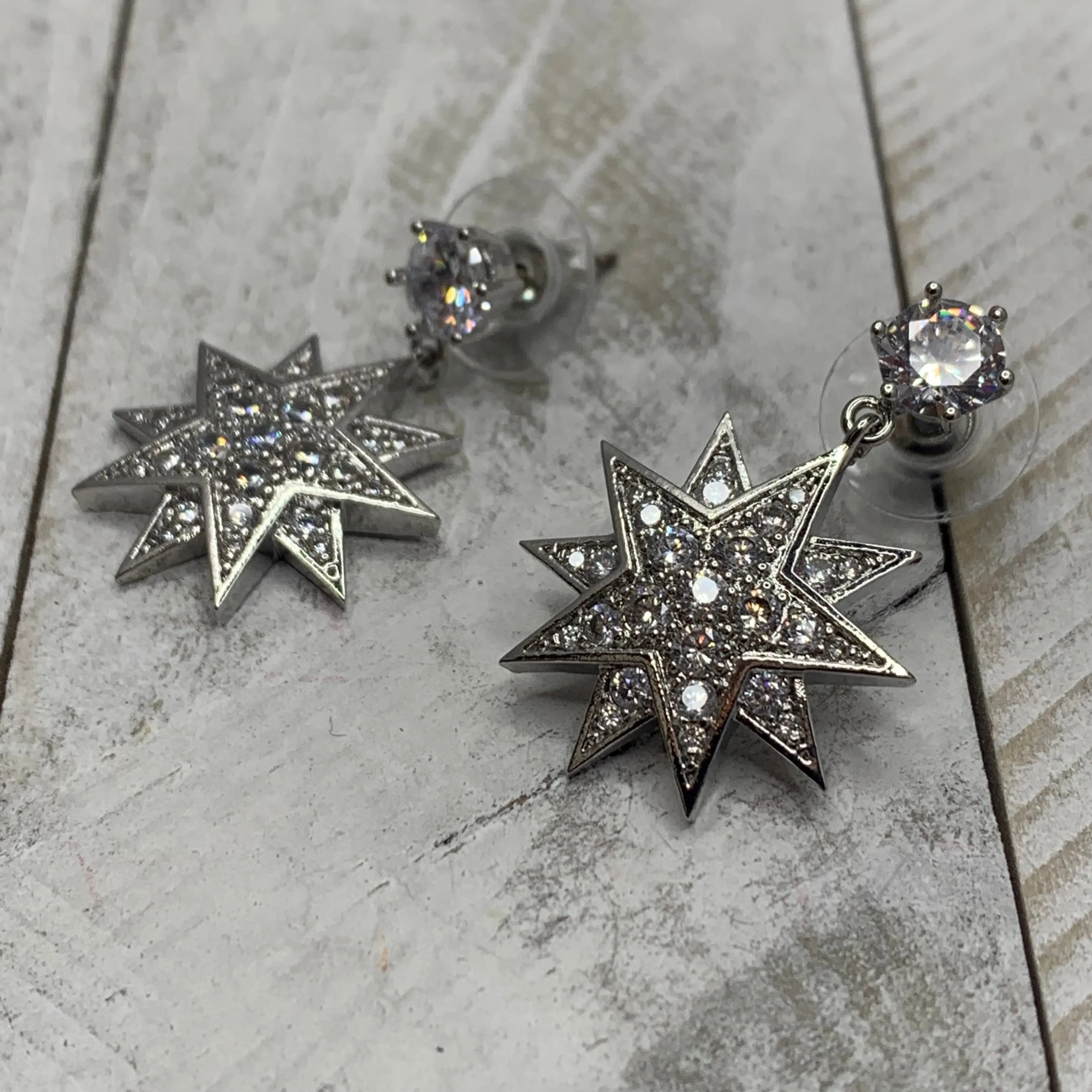 Compass Stars with CZ Embellishment Earrings 210-11 | Erika Williner Designs