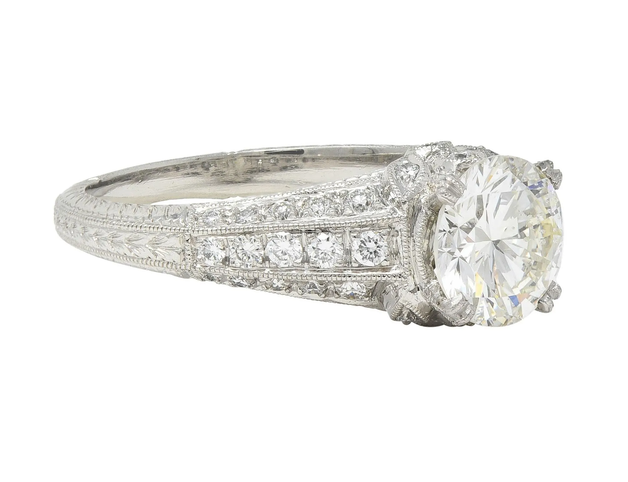 Contemporary 1.87 CTW Brilliant Cut Diamond Platinum Lotus Engagement Ring GIA