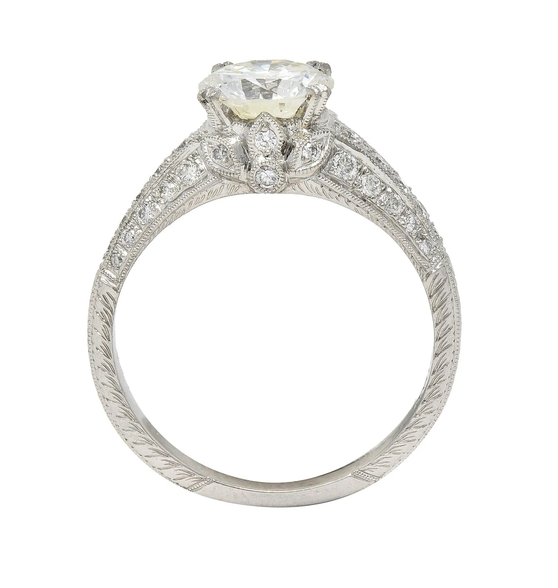 Contemporary 1.87 CTW Brilliant Cut Diamond Platinum Lotus Engagement Ring GIA