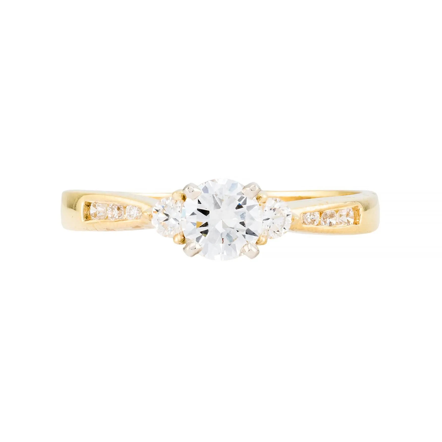 Contemporary Three Stone Diamond Engagement Ring in 18 Karat Yellow Gold
