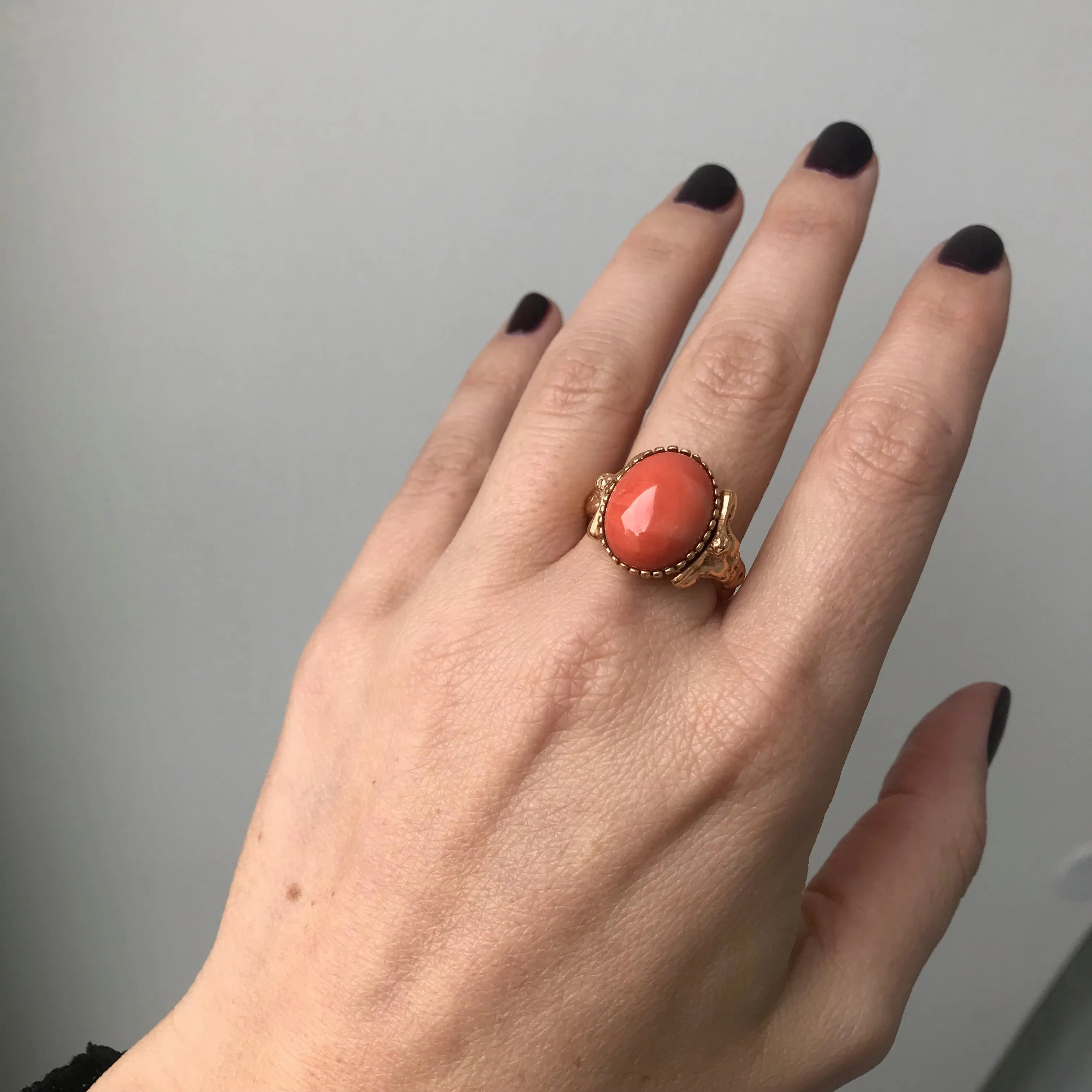 Coral Gold Sculptural Man Body Dome Gold Ring
